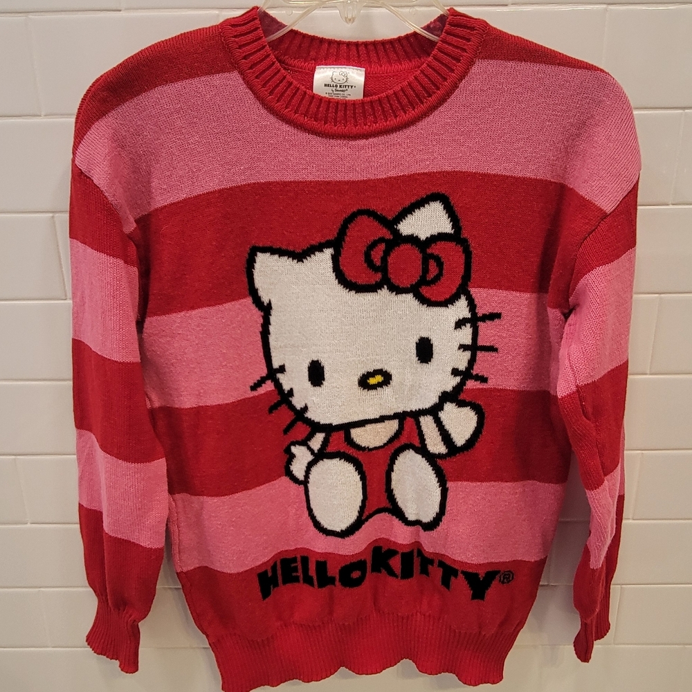 Sanrio Hello Kitty Striped Pullover Sweater Women's XS Pink Red